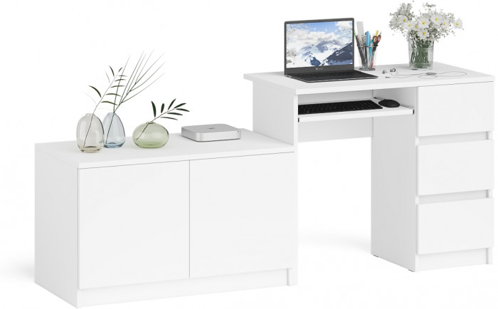Мори Стол компьютерный МС-6 правый + Тумба МА900.1, цвет белый, ШхГхВ 180,4х50,4х76,6 см., выдвижные ящики справа, НЕ универсальная сборка