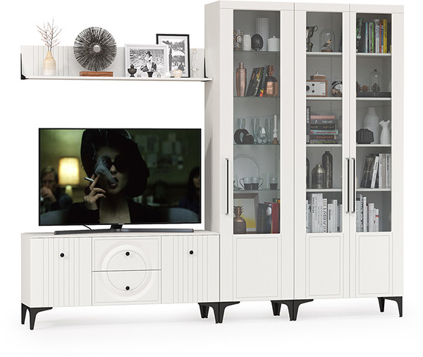 Валенсия Гостиная № 077, ЛДСП белый шагрень/МДФ белый шагрень