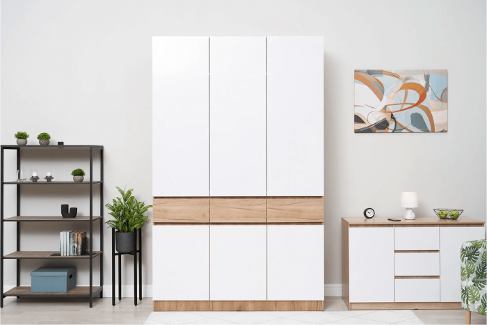 Прихожая Роджина Шкаф 3-х ств (Дуб крафт/Белый глянец)