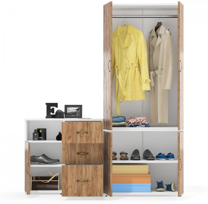 Лидер-8 Шкаф МД 19Б + Тумба МД 3.16 + Тумба МД 3.19, белый шагрень/крафт золото