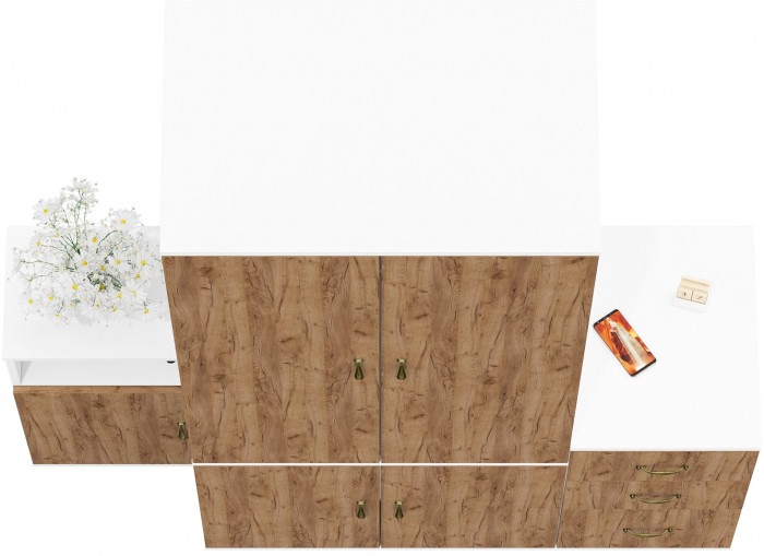 Лидер-8 Шкаф МД 19Б + Тумба МД 3.16 + Тумба МД 3.19, белый шагрень/крафт золото