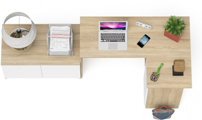 Мори компьютерный стол МС-16 правый + Тумба МА900.1, дуб сонома/белый