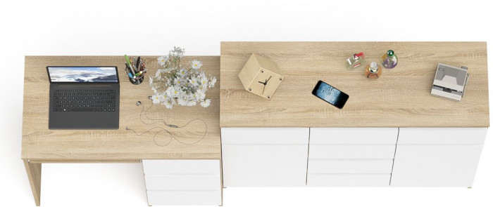 Мори Стол компьютерный МС-6 правый + Комод МК1200.4, цвет дуб сонома/белый, ШхГхВ 210,4х50х94 см., выдвижные ящики справа, НЕ универсальная сборка