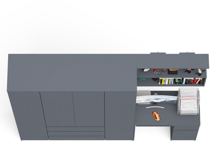 Мори Стол компьютерный МС-1 правый + Шкаф МШ1600.1 + Полка 900, цвет графит, ШхГхВ 250,4х50,4х209,6 см., НЕ универсальная сборка