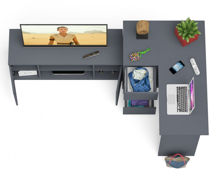 Мори Стол компьютерный МС-16 левый + Тумба МТВ1200.1, цвет графит, ШхГхВ 244,8х84,9х76,6 см., выдвижные ящики слева, НЕ универсальная сборка