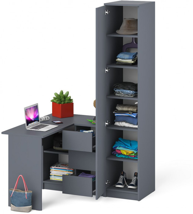 Мори Стол компьютерный МС-16 правый + Пенал МШ400.1, цвет графит, ШхГхВ 164,8х84,9х209,6 см., выдвижные ящики справа, НЕ универсальная сборка