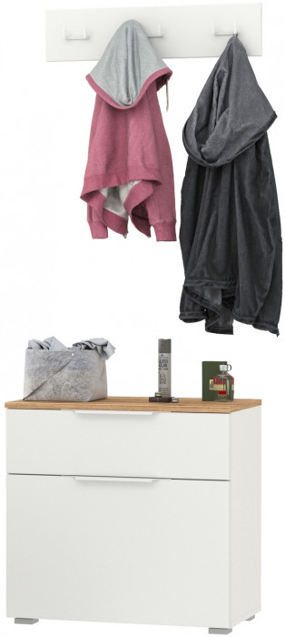 Октава 16.127 Тумба для обуви + 15.14.02 Вешалка, белый шагрень/дуб крафт золотой/фасады МДФ белый шагрень