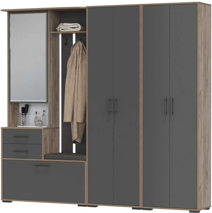 Прихожая Домино 4, дуб крафт табачный/графит