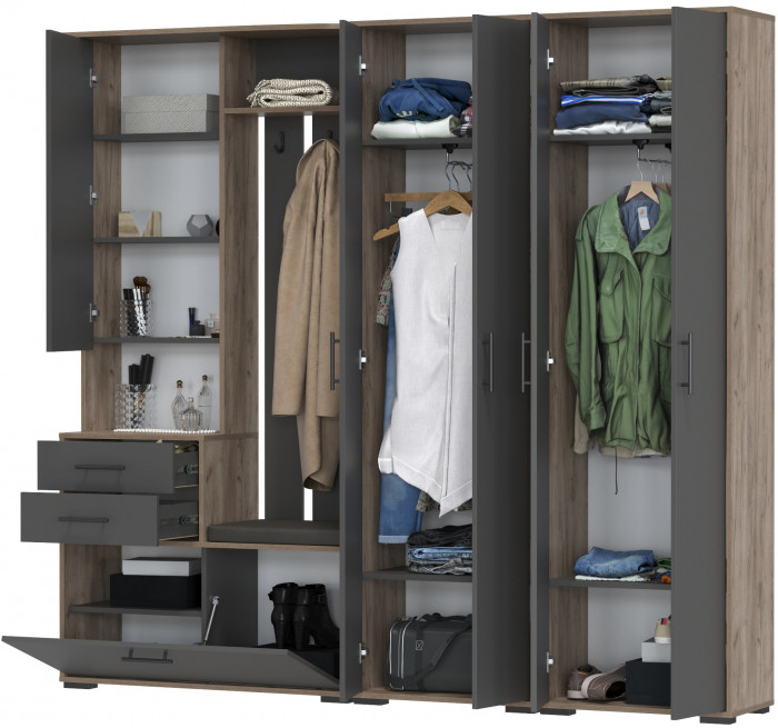 Прихожая Домино 4, дуб крафт табачный/графит