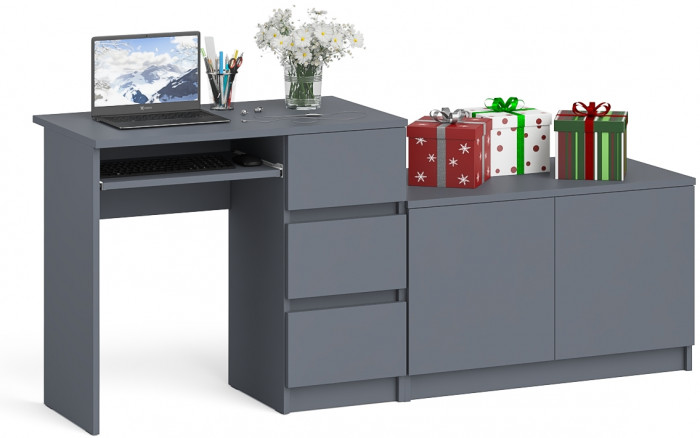 Мори Стол компьютерный МС-6 правый + Тумба МА900.1, цвет графит, ШхГхВ 180,4х50,4х76,6 см., выдвижные ящики справа, НЕ универсальная сборка