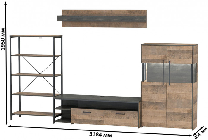 Трувор Гостиная 055, дуб гранж песочный/интра