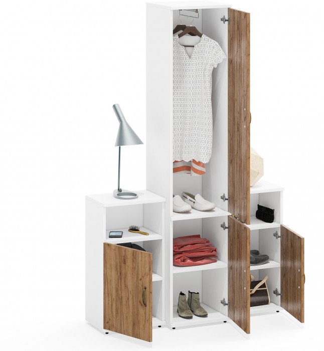 Лидер-8 Пенал МД 21Б + Тумба МД 3.19 + Тумба МД 3.19, белый шагрень/крафт золото