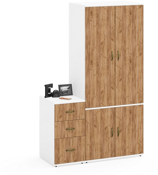 Лидер-8 Шкаф МД 19Б + Тумба МД 3.16, белый шагрень/крафт золото