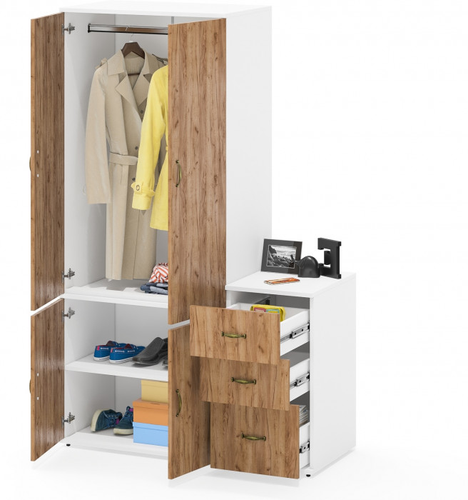 Лидер-8 Шкаф МД 19Б + Тумба МД 3.16, белый шагрень/крафт золото