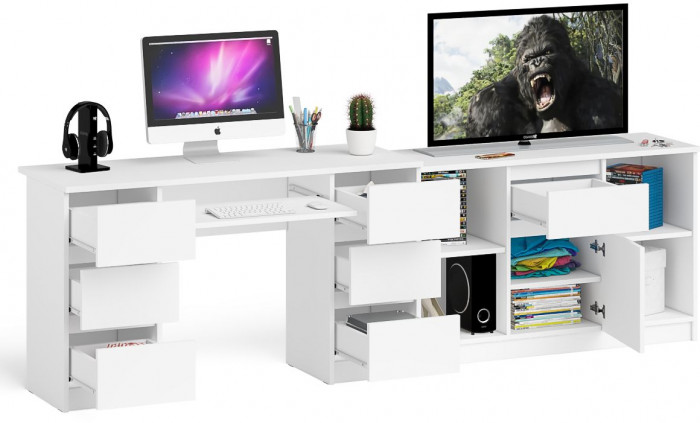 Мори компьютерный стол МС-2 + Тумба МТВ1204.1, белый