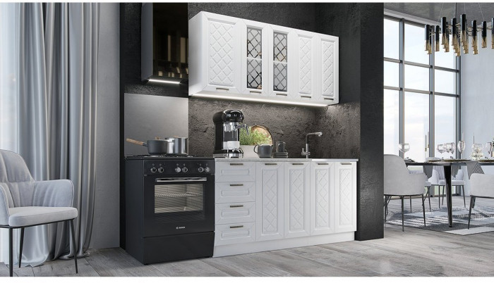 Кухня МДФ Агава 1600 (Акация белая / Трюфель, Белый)