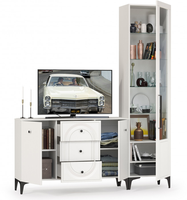 Валенсия Гостиная № 092, цвет ЛДСП белый шагрень/МДФ белый шагрень, ШхГхВ 188,2х38,4х225,2 см., универсальная сборка