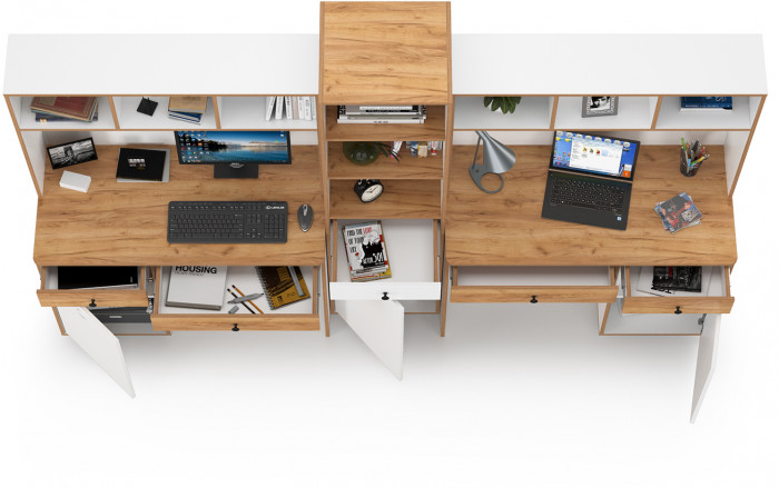 Вуди Компоновка № 13, цвет белый премиум/дуб крафт золотой, ШхГхВ 265х52,7х180,3 см., универсальная сборка