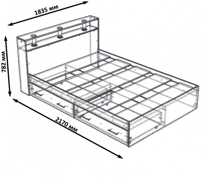 Камелия Кровать с ящиками 1800, цвет дуб сонома, ШхГхВ 183,5х217х78,2 см., сп.м. 1800х2000 мм., без матраса, основание есть
