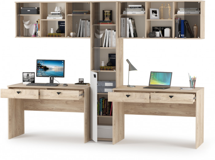 КР100 Бостон № 17, цвет дуб эндгрейн элегантный/фасады МДФ милк рикамо софт, 12.69+10.51+13.155+12.69+10.51, ШхГхВ 269х57,2х194,4 см., ун. сборка