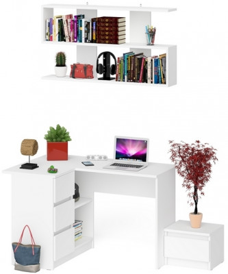 Мори компьютерный стол МС-16 левый + Тумба ТМП400.1 + Полка 1200, белый