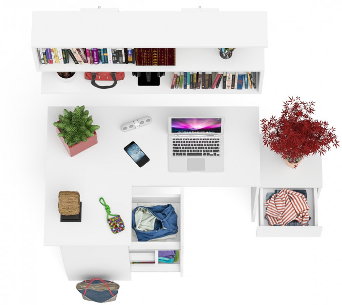 Мори компьютерный стол МС-16 левый + Тумба ТМП400.1 + Полка 1200, белый