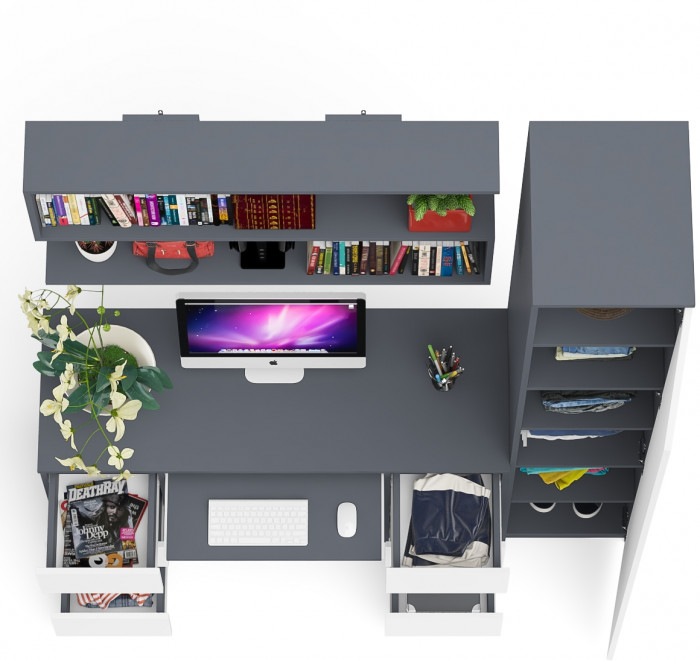 Мори компьютерный стол МС-2 + Пенал МШ400.1 + Полка 1200, графит/белый