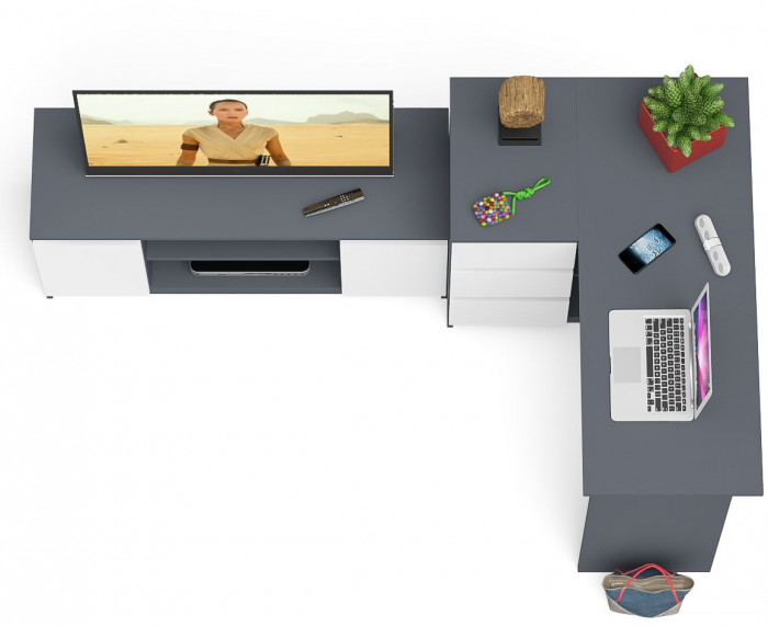 Мори Стол компьютерный МС-16 левый + Тумба МТВ1200.1, цвет графит/белый, ШхГхВ 244,8х84,9х76,6 см., выдвижные ящики слева, НЕ универсальная сборка