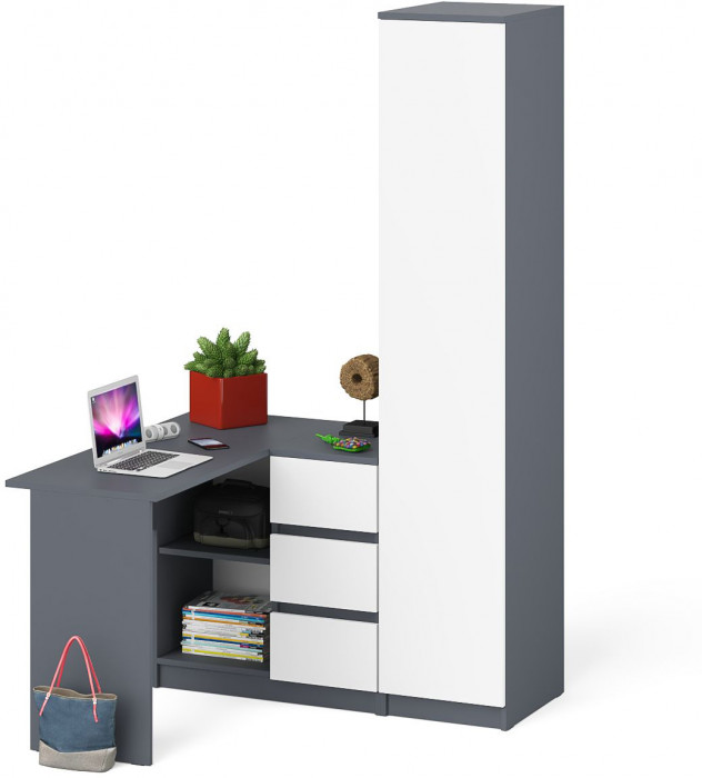 Мори Стол компьютерный МС-16 правый + Пенал МШ400.1, цвет графит/белый, ШхГхВ 164,8х84,9х209,6 см., выдвижные ящики справа, НЕ универсальная сборка