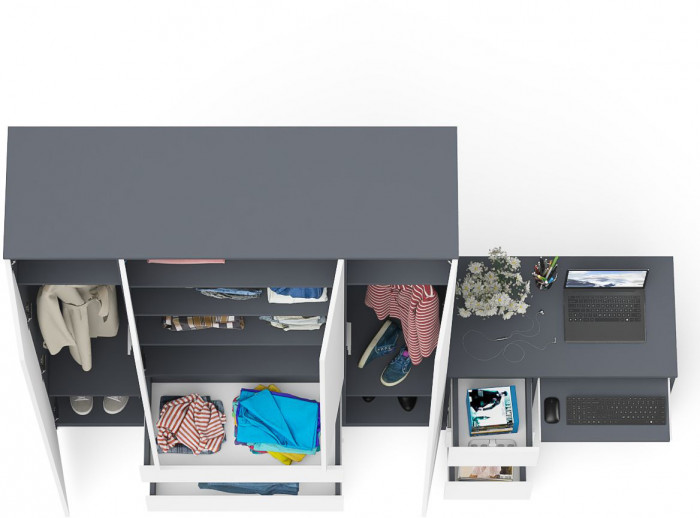 Мори Стол компьютерный МС-6 левый + Шкаф МШ1600.1, цвет графит/белый, ШхГхВ 250,4х50,4х209,6 см., выдвижные ящики слева, НЕ универсальная сборка