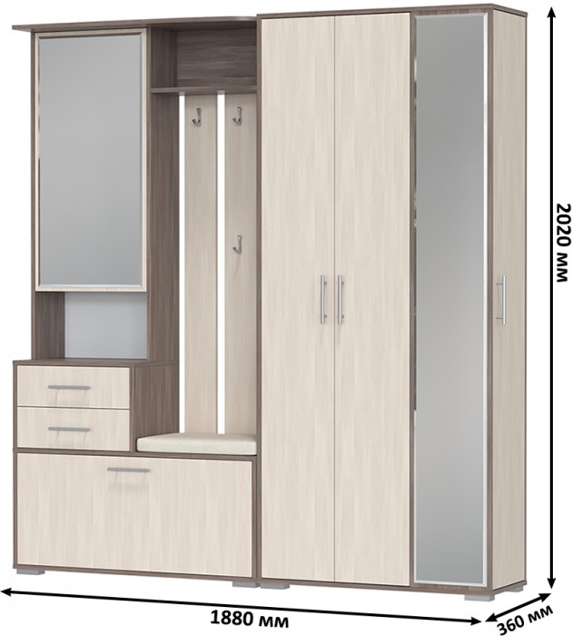 Прихожая Домино 5, бодега тёмный/бодега светлый
