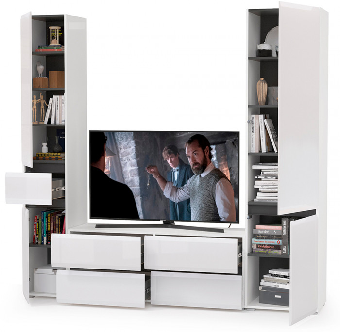 Сидней Комплектация № 022, корпус: белый/чёрный/фасады: МДФ белый глянец