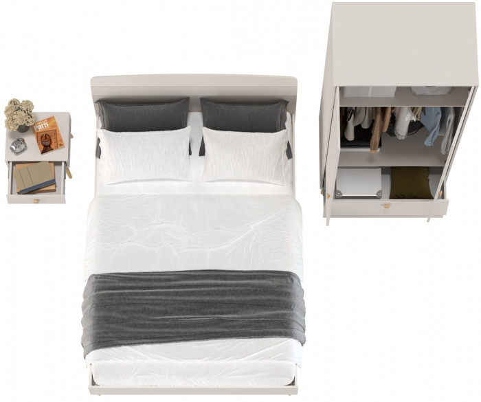 Афина Спальня Кровать 1400 + Шкаф 2-х дверный + Тумба, кашемир серый