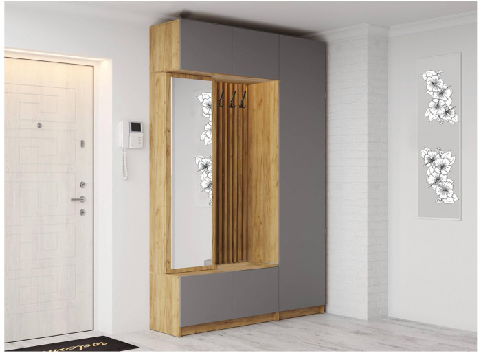 Модульная прихожая Роджина, композиция 1 (Белый глянец, Дуб Крафт Золотой)