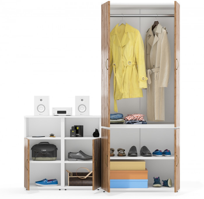 Лидер-8 Шкаф МД 19Б + Тумба МД 3.19 + Тумба МД 3.19, белый шагрень/крафт золото