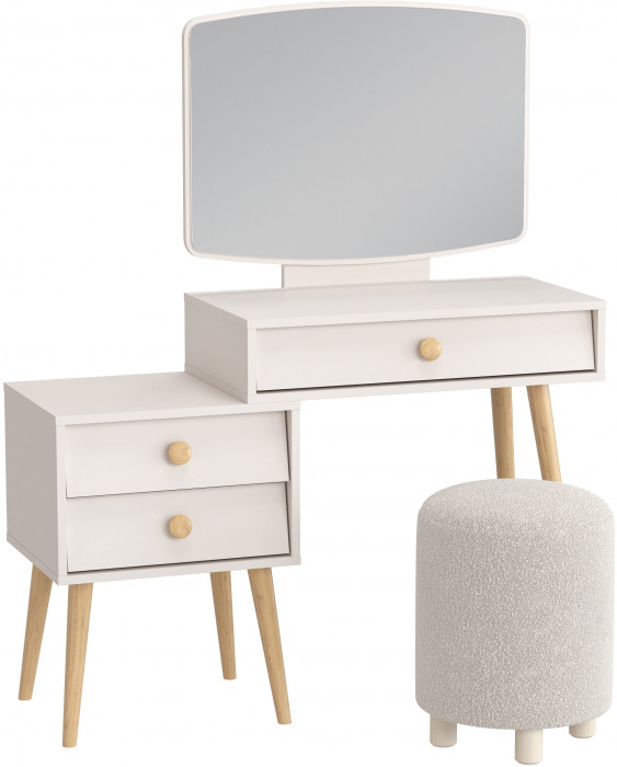 Афина Спальня 4-25901М1к.с. Трюмо + Банкетка 6-5137ТКШсв.серый Марта, цвет кашемир серый/ткань светло-серая, ШхГхВ 105х38,6х129 + 36х36х46 см, ун. сб.