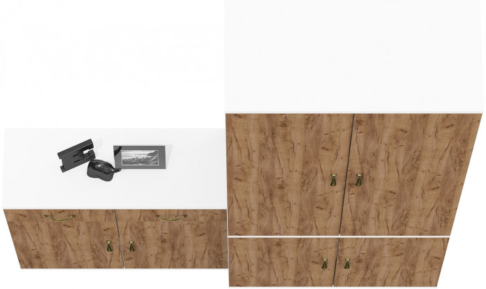 Лидер-8 Шкаф МД 20Б + Тумба МД 3.15 + Тумба МД 3.15, белый шагрень/крафт золото