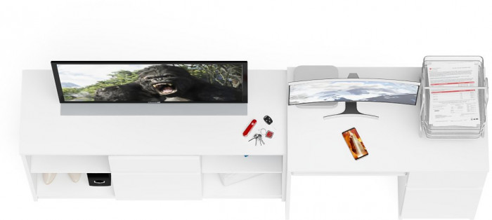 Мори компьютерный стол МС-1 правый + Тумба МТВ1204.1, белый