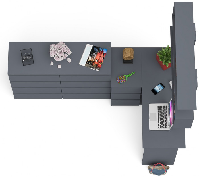 Мори компьютерный стол МС-16 левый + Комод МК1200.8 + Полка 1200, графит