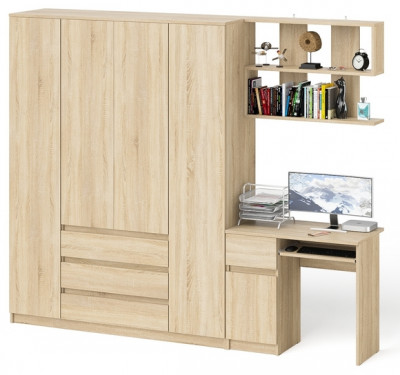 Мори Стол компьютерный МС-1 правый + Шкаф МШ1600.1 + Полка 900, цвет дуб сонома, ШхГхВ 250,4х50,4х209,6 см., НЕ универсальная сборка