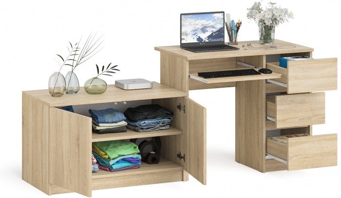 Мори Стол компьютерный МС-6 правый + Тумба МА900.1, цвет дуб сонома, ШхГхВ 180,4х50,4х76,6 см., выдвижные ящики справа, НЕ универсальная сборка