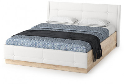 Муссон Кровать 11.28 + подъёмный ортопед, цвет дуб эндгрейн элегантный/искусственная кожа белая, ШхГхВ 177,2х224х95,3 см., сп. м. 1600х2000 мм., б/м