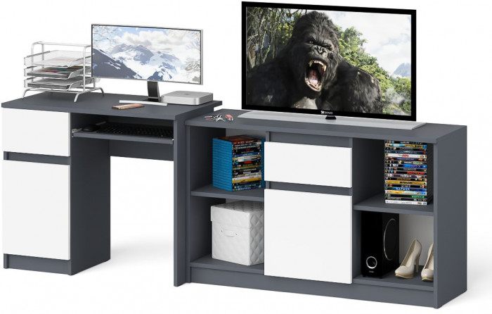 Мори компьютерный стол МС-1 левый + Тумба МТВ1204.1, графит/белый