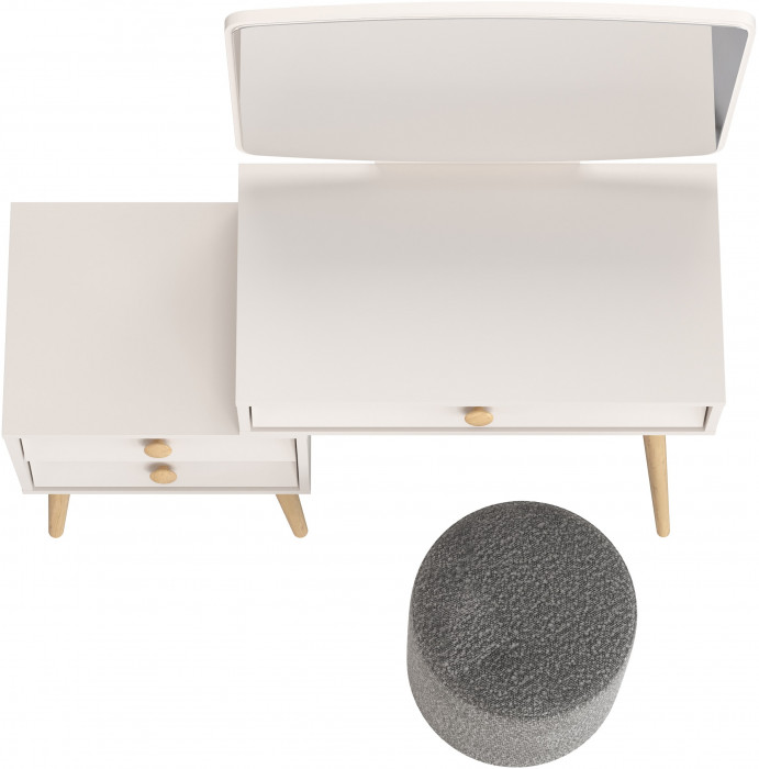 Афина Спальня 4-25901М1к.с. Трюмо + Банкетка 6-5137ТКШтем.серый Марта, цвет кашемир серый/ткань тёмно-серая, ШхГхВ 105х38,6х129 + 36х36х46 см, ун. сб.