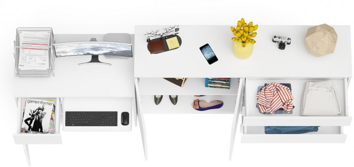 Мори Стол компьютерный МС-1 левый + Комод МК1600.1, цвет белый, ШхГхВ 250,4х50х94 см., выдвижной ящик слева, НЕ универсальная сборка