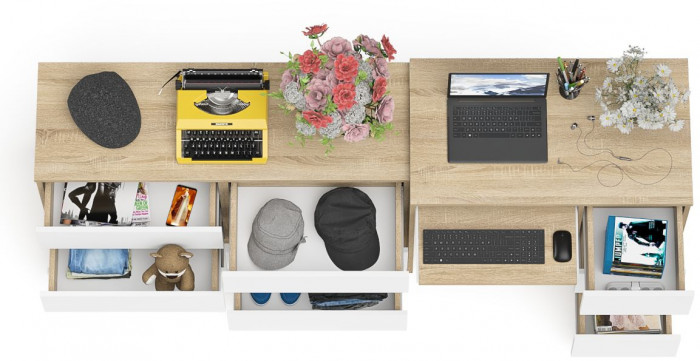 Мори Стол компьютерный МС-6 правый + Комод МК1200.6, цвет дуб сонома/белый, ШхГхВ 210,4х50х76,6 см., выдвижные ящики справа, НЕ универсальная сборка