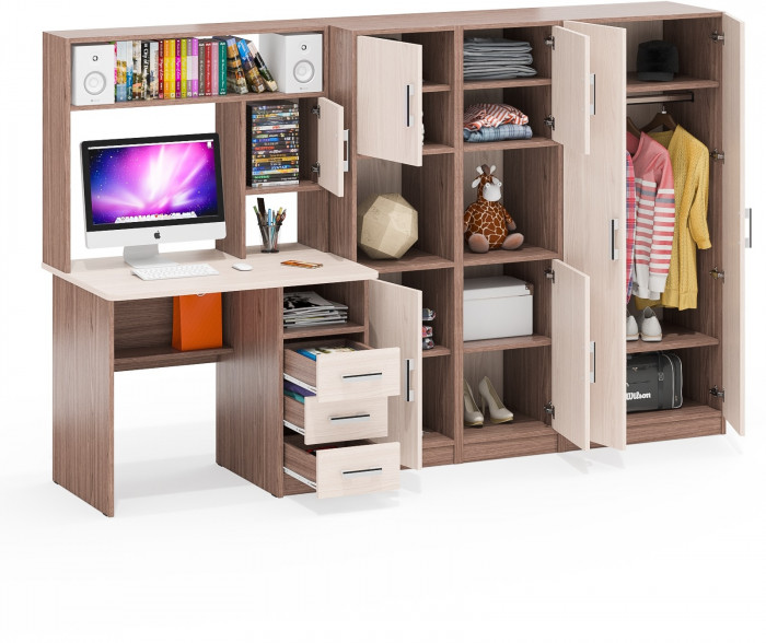 С-МД-СК9 Компоновка № 03, цвет ясень шимо светлый/ясень шимо тёмный, ШхГхВ 258х70х160 см., НЕ универсальная сборка