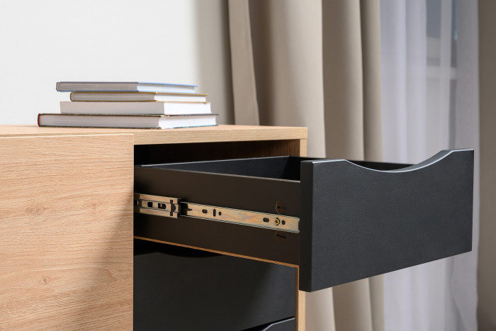 Брюс Стол письменный 12.157 + Комод 16.233, цвет чёрный/Battle rock Santiago/столешница МДФ ель карпатская, 243,4х62,6(38,3)х75(85,6) см., ун. сб.