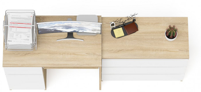 Мори Стол компьютерный МС-1 левый + Комод МК800.1, цвет дуб сонома/белый, ШхГхВ 170,4х50х76,6 см., выдвижной ящик слева, НЕ универсальная сборка