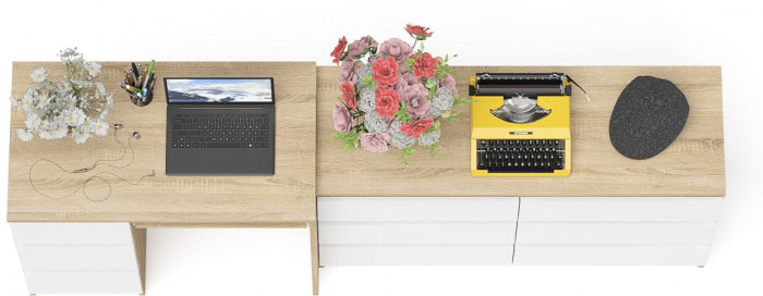 Мори Стол компьютерный МС-6 левый + Комод МК1200.6, цвет дуб сонома/белый, ШхГхВ 210,4х50х76,6 см., выдвижные ящики слева, НЕ универсальная сборка